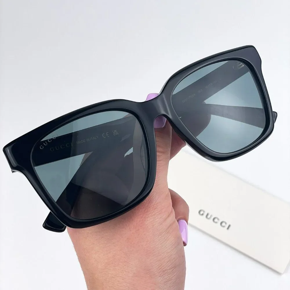 🔥 Gucci GG1175SK 002 Sunglasses Black Smoke Grey Square Unisex